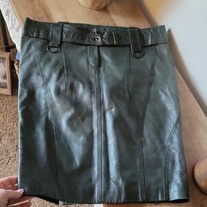 Burberry Forest Green Leather Mini Skirt